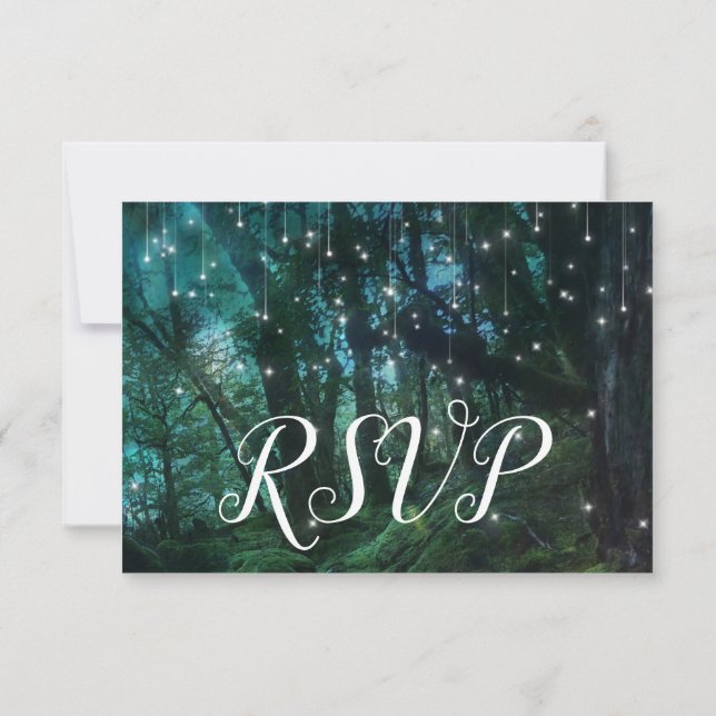 Enchanted Forest Trees Fairy Lights RSVP Response Invitation (Back)