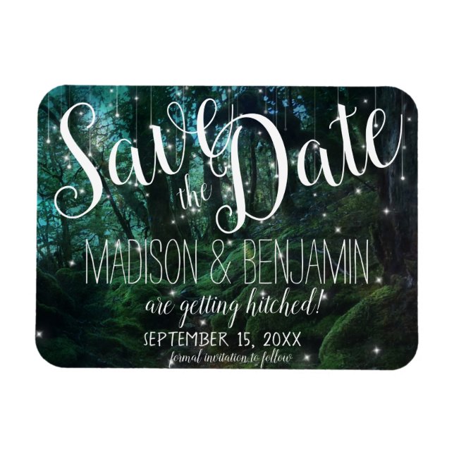 Enchanted Forest Trees Fairy Lights Save the Date Magnet (Horizontal)