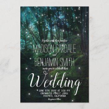 Enchanted Forest Trees Fairy Lights Wedding Invitation by RusticCountryWedding at Zazzle
