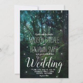 Enchanted Forest Trees Fairy Lights Wedding Invitation