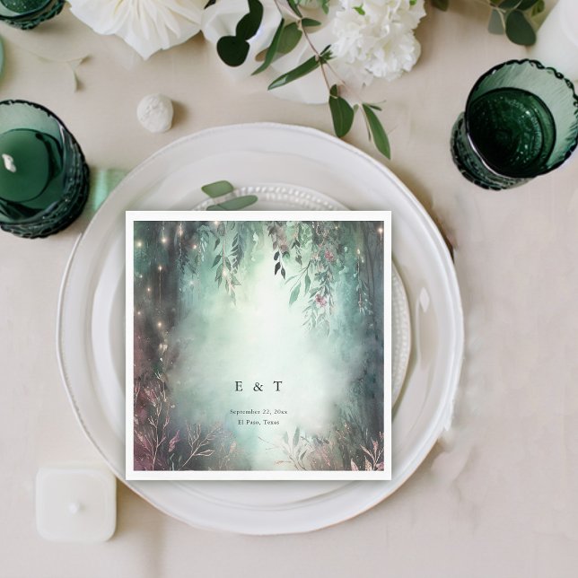 Enchanted Forest Vines Gold Mauve Magical Wedding Napkins (enchanted forest wedding napkin modern elegant romantic watercolor gold vines emerald mauve)