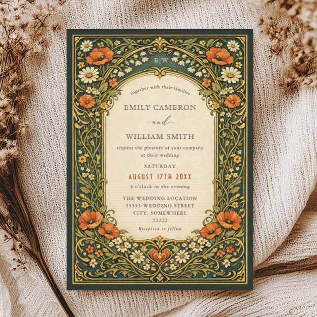 Enchanted Forest Vintage Art Nouveau Wedding Invitation (Creator Uploaded)