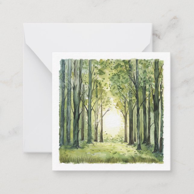 Enchanted Forest Watercolor Scene Note Card (Front)