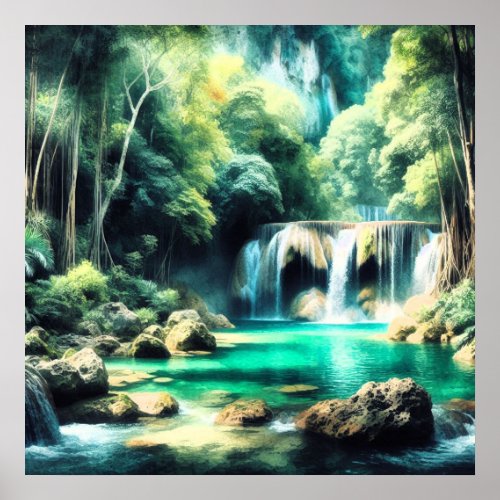 Enchanted Forest Waterfall Poster