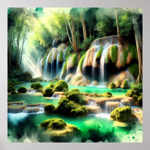 Enchanted Forest Waterfall Poster