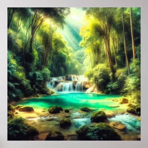 Enchanted Forest Waterfall Poster