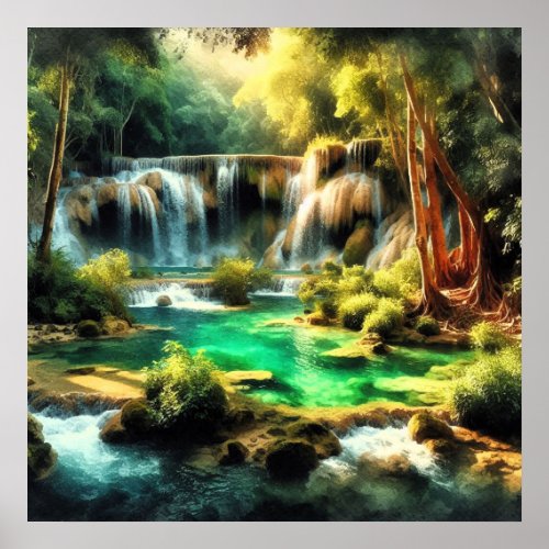 Enchanted Forest Waterfall Poster