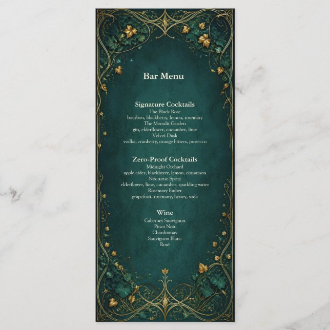 Enchanted Forest Wedding Dinner Bar Menu (Front)