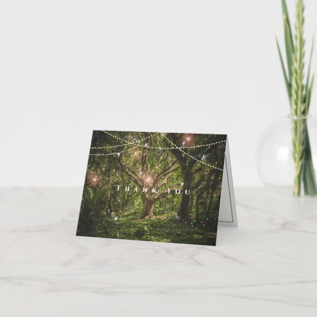 Enchanted Forest Wedding Fairies String Lights   Letterpress Thank You Card (Front)