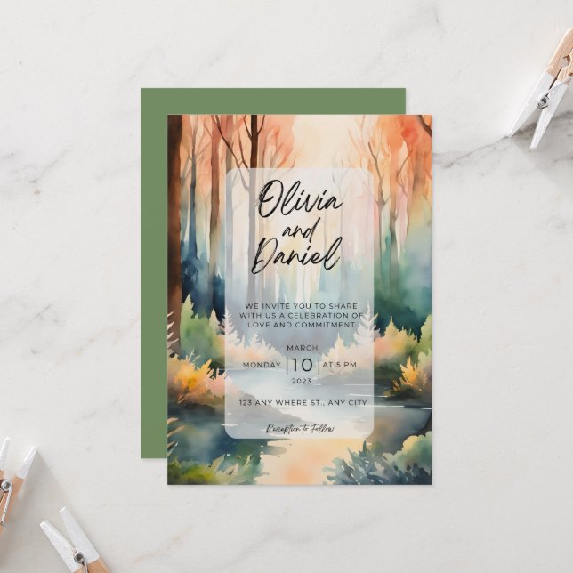 Enchanted Forest Wedding Invitation (Front/Back In Situ)