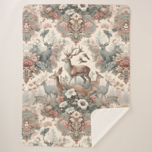 Enchanted Forest Whispers: Victorian Wildlife Sherpa Blanket