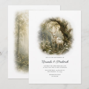 Enchanted Forest White Deer Woodland Wedding Invitation