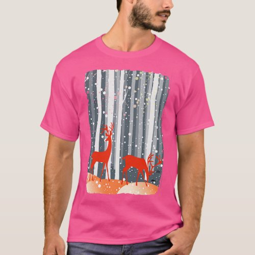 Enchanted forest winter forest forest with red dee T_Shirt