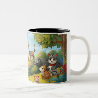 enchanted forest with animals Two-Tone coffee mug