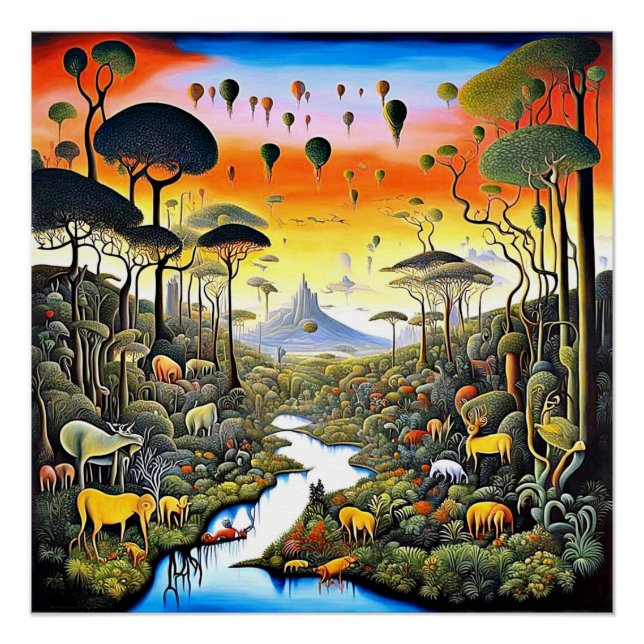 Enchanted Forest with Exotic Wildlife Poster (Front)