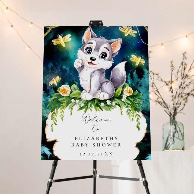 Enchanted Forest Wolf Baby Shower Welcome Sign (In Situ (Stand))