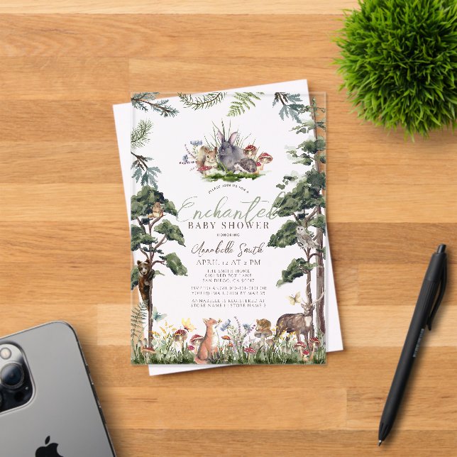 Enchanted Forest Woodland Animals Baby Shower Acrylic Invitations (Insitu (Invitation Card))