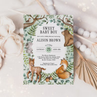 Enchanted Forest Woodland Animals Baby Shower Invitation