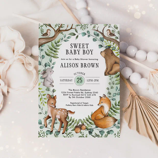 Enchanted Forest Woodland Animals Baby Shower Invitation | Zazzle