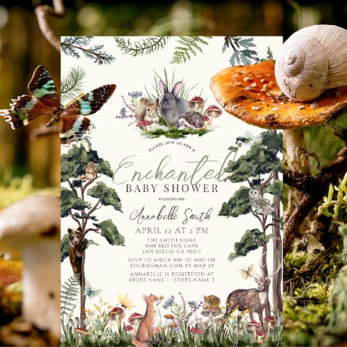 Enchanted Forest Woodland Animals Baby Shower Invitation