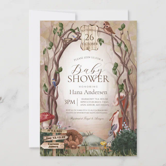 Enchanted Forest Woodland Animals Baby Shower Invitation Zazzle