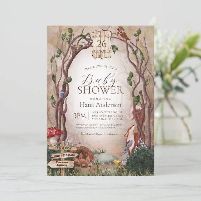 Forest baby deals shower invitations