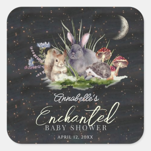 Enchanted Forest Woodland Animals Baby Shower Square Sticker