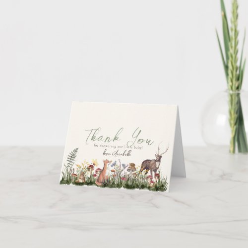 Enchanted Forest Woodland Animals Baby Shower Thank You Card