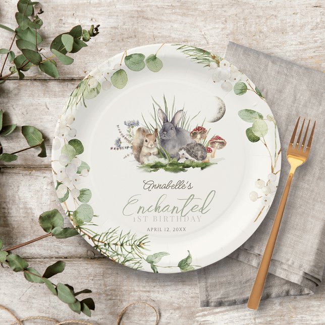 Enchanted Forest Woodland Animals Birthday Cream Paper Plates (Enchanted Forest Woodland Animals Kid's Birthday Paper Plate)