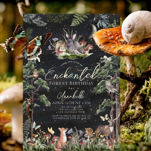 Enchanted Forest Woodland Animals Birthday Invitation