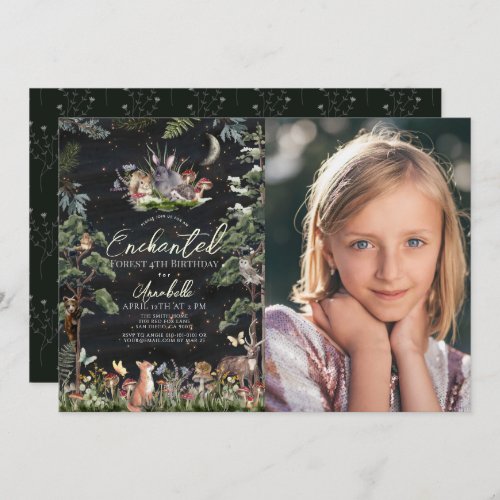 Enchanted Forest Woodland Animals Birthday Photo Invitation