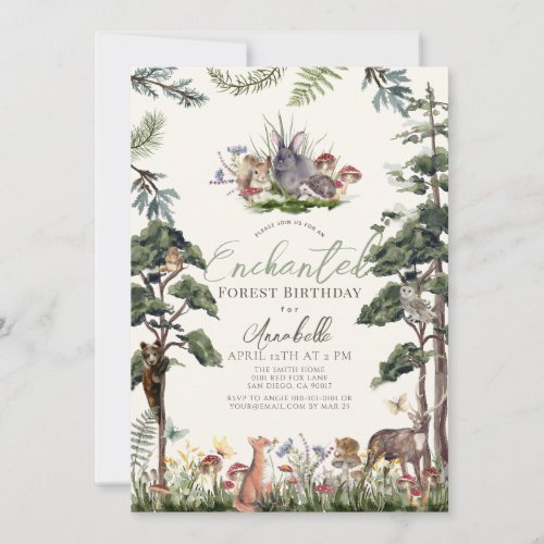 Enchanted Forest Woodland Animals Cream Birthday Invitation