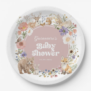Enchanted Forest Woodland Animals Dusty Pink Baby Paper Plates