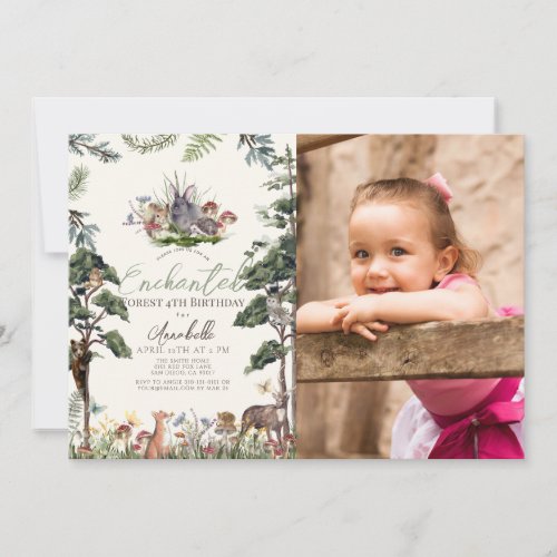 Enchanted Forest Woodland Animals Photo Birthday Invitation