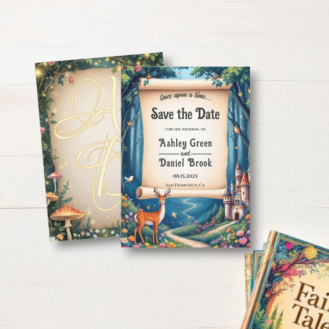 Enchanted Forest Woodland Castle Fairytale Wedding Save The Date (Creator Uploaded)