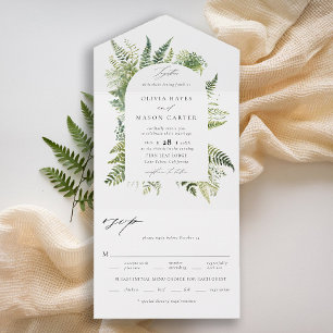 Enchanted Forest Woodland Ferns Boho Arch Wedding All In One Invitation