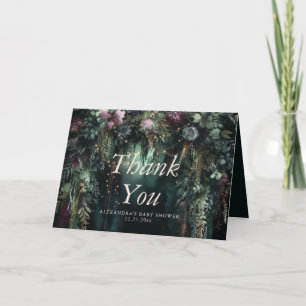 Enchanted Forest Woodland Purple Roses Baby Shower Letterpress Thank You Card