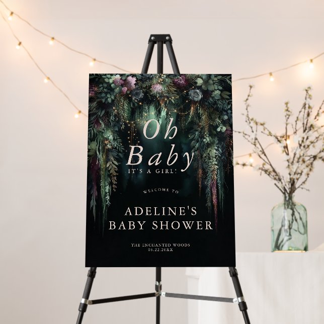 Enchanted Forest Woodland Rose Baby Shower Welcome Foam Board (In Situ (Stand))
