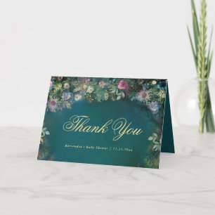 Enchanted Forest Woodland Roses Fairy Baby Shower Letterpress Thank You Card