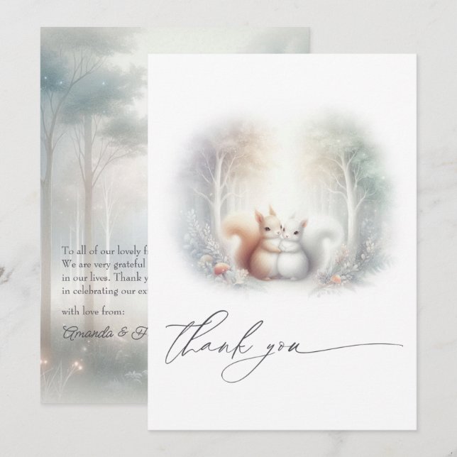 Enchanted Forest Woodland Squirrels Wedding Thank You Card (Front/Back)