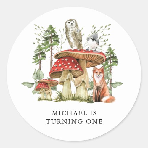 Enchanted Forest Woodlands Boy First Birthday  Classic Round Sticker