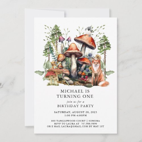 Enchanted Forest Woodlands Boy first Birthday Invitation