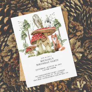 Enchanted Forest Woodlands Boy First Birthday  Invitation