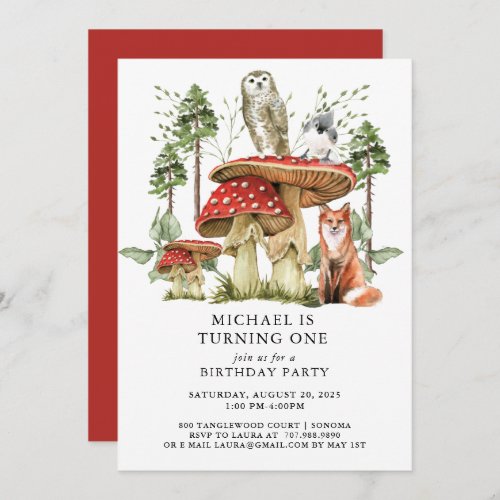 Enchanted Forest Woodlands Boy first Birthday Invitation