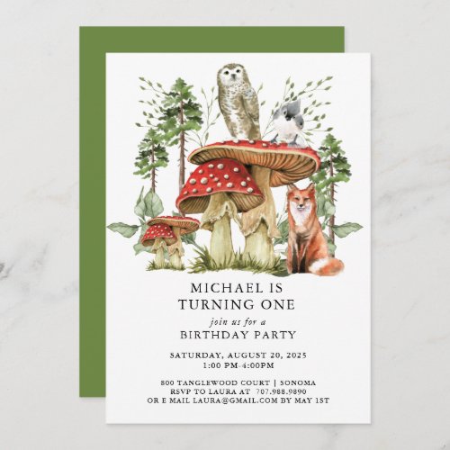 Enchanted Forest Woodlands Boy First Birthday  Invitation