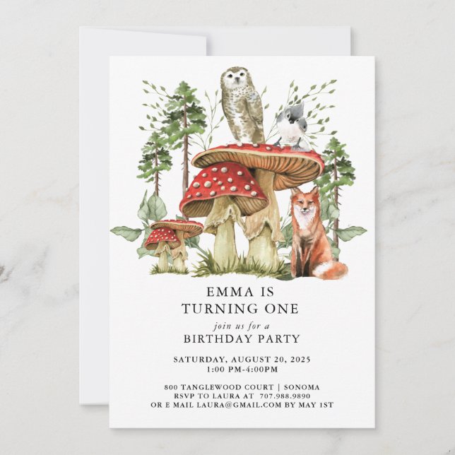 Enchanted Forest Woodlands Girl First Birthday  Invitation (Front)