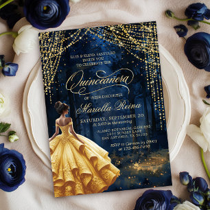 Enchanted Forest Yellow Gold Quinceañera Invitation