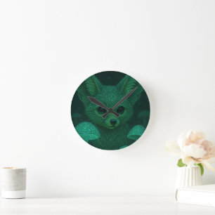Enchanted Fox & Bioluminescent Mushrooms Clock 