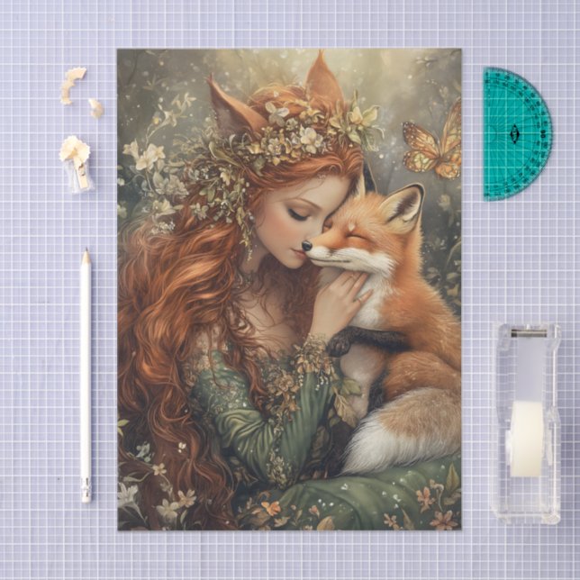 Enchanted Fox Fairy With Butterfly Decoupage Tissue Paper (Craft)