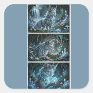 Enchanted Fox Spirit – Magical Crystal Cave Gift Square Sticker